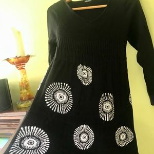 Black and White Pattern Sweater Minidress